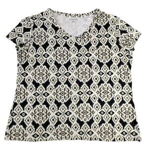 Croft & Barrow Top Womens Casual Summer Cotton Black and Cream Size Large  JH969